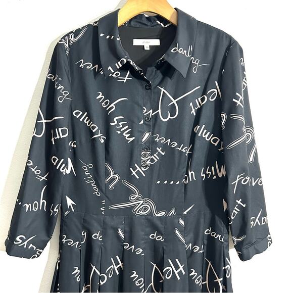 Atelier New York Black Midi A Line My Darling Print Dress Date Night EUC size 10 - Picture 5 of 16